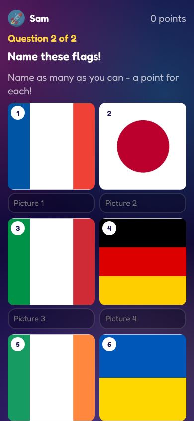 A phone naming flags in a picture grid